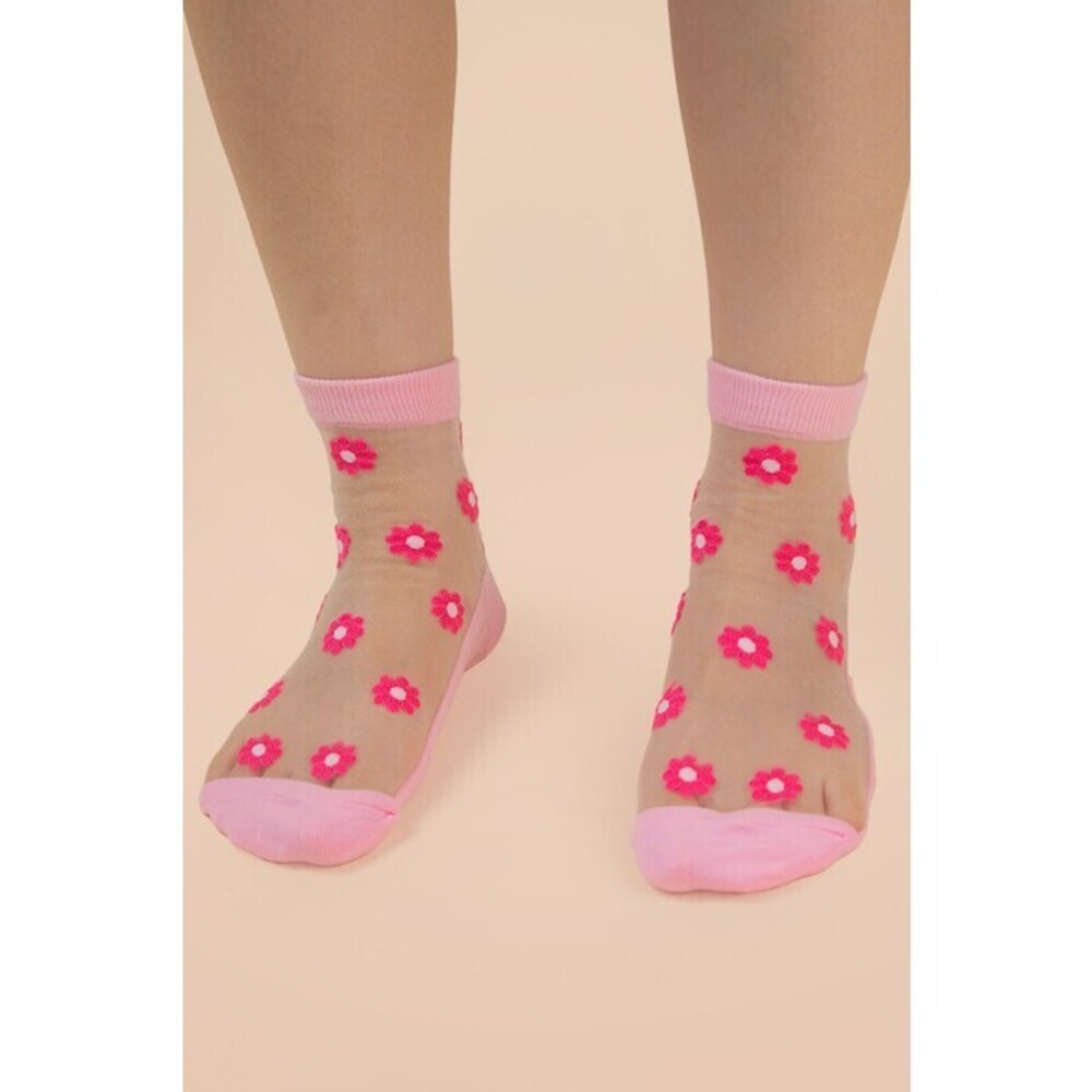 SC10032A LP Very J Floral Embroidered Mesh Ankle Socks Lt. Pink One Size